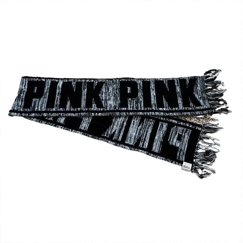 Victoria PINK Knit Black and White Cozy Graphic Scarf